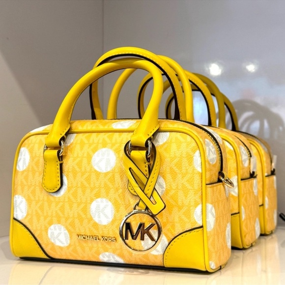 Michael Kors Thompson Extra-Small Polka Dot Signature Logo Satchel Daisy Yellow - Picture 3 of 8